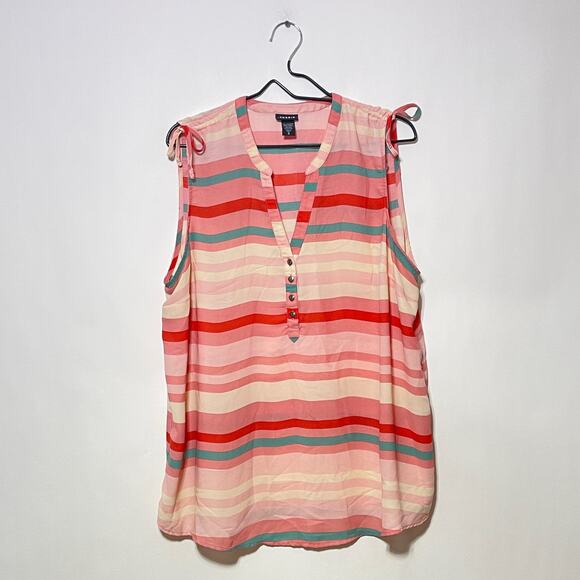 Torrid Sleeveless Blouse Womens 2XL Pink Striped V-Neck Henley Chiffon Tank Top - Picture 2 of 10